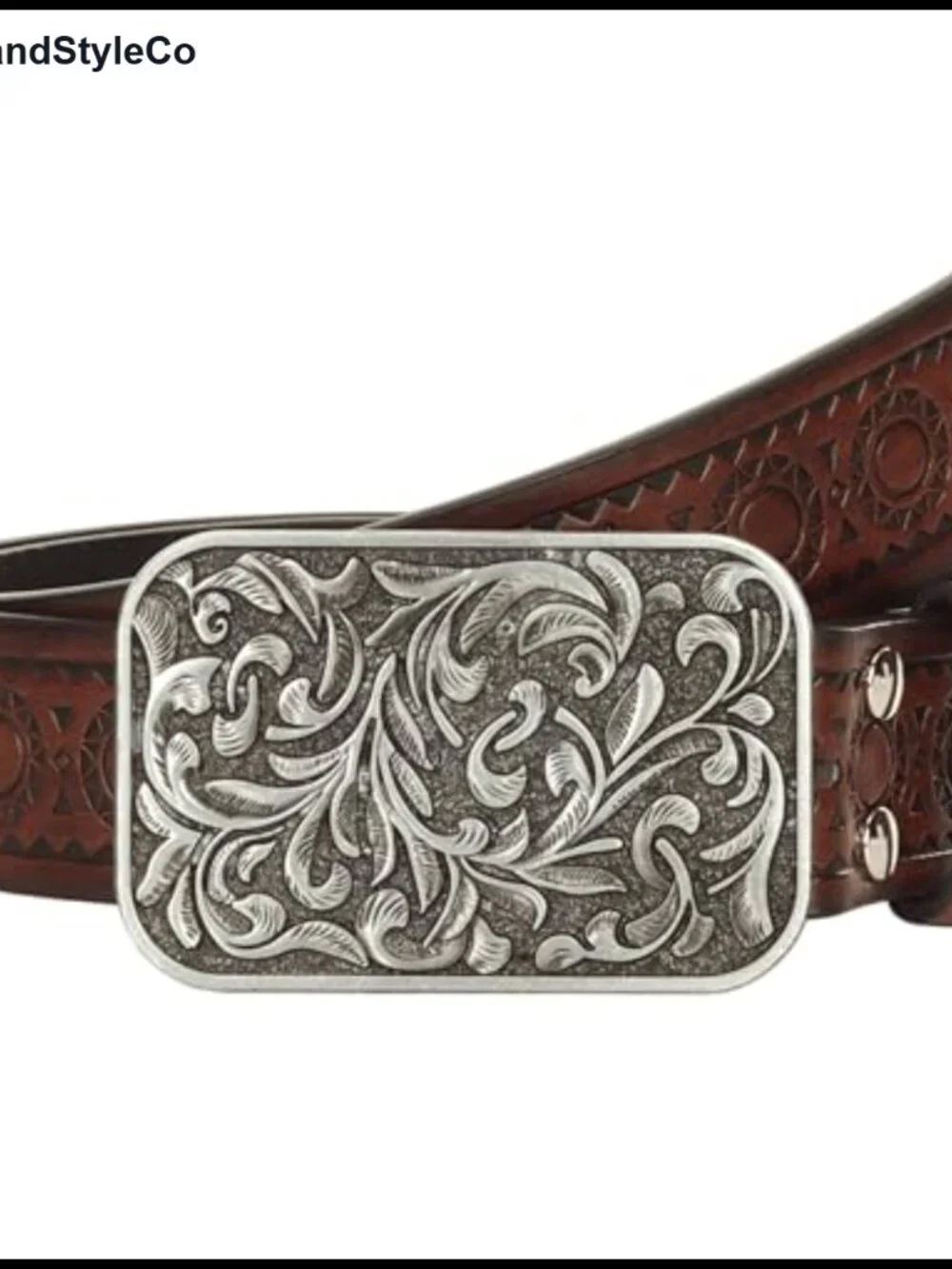 Rhinestone Studded Western Cowgirl Belt PU Leather Floral Buckle Waist Belt